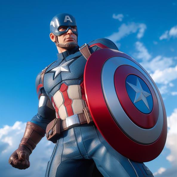 "A dynamic image of Captain America, charging into battle with unwavering determination."