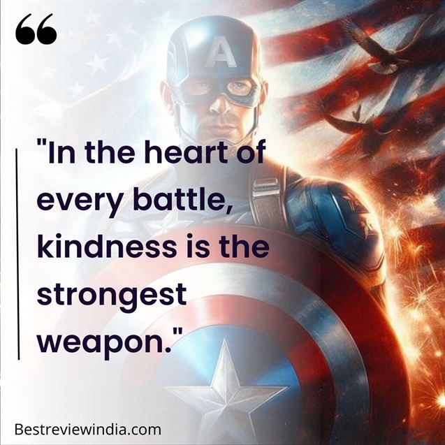 A heroic image of Captain America overlaid with his famous quote: 'I'm just a kid from Brooklyn.