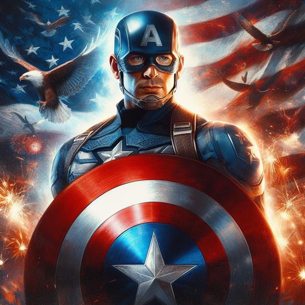 "A heroic image of Captain America, the symbol of justice and courage."