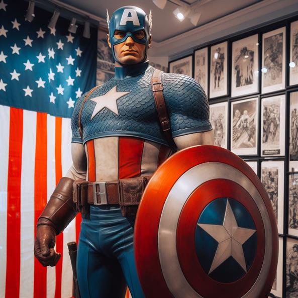"An iconic shot of Captain America, embodying the spirit of patriotism and heroism."