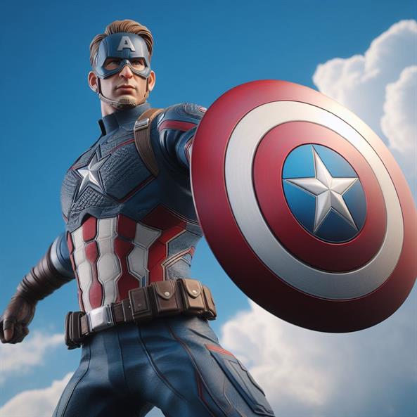 "A powerful image of Captain America, shield raised, protecting the innocent."