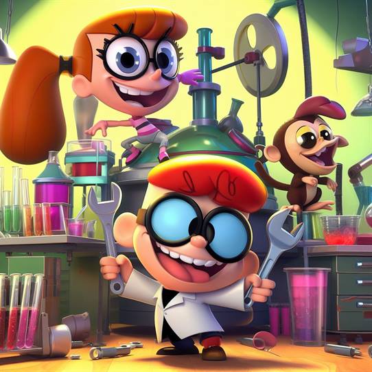 "Dexter Laboratory's iconic control panel, filled with colorful buttons and gadgets."