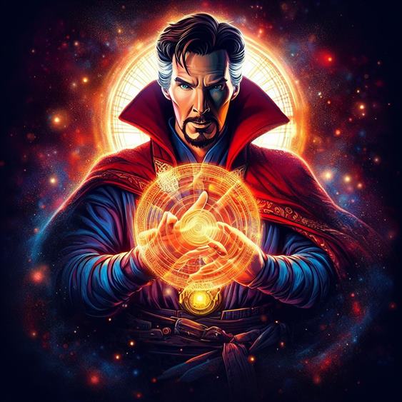 "Doctor Strange wielding mystical artifacts, showcasing his mastery of the mystic arts."