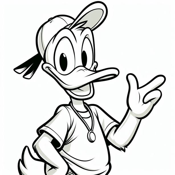 "Outlined silhouette of Donald Duck in a standing pose, highlighting his charming demeanor."
