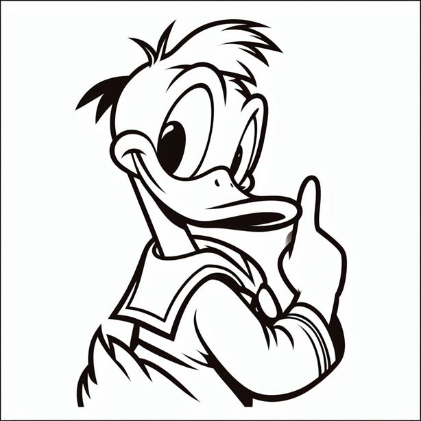 "Minimalistic outline drawing of Donald Duck showcasing his playful personality and distinctive features."