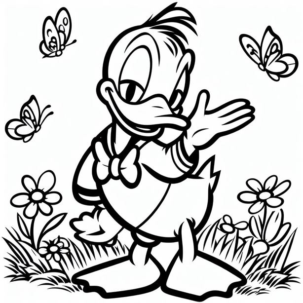 "Donald Duck outline clipart with his classic sailor hat and cheerful smile, perfect for creative projects."