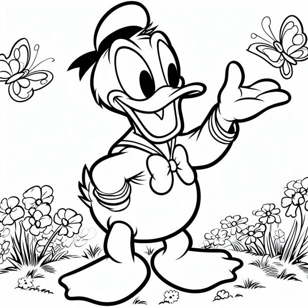 "Simple outline clipart of Donald Duck's face, capturing his iconic beak and expressive eyes."