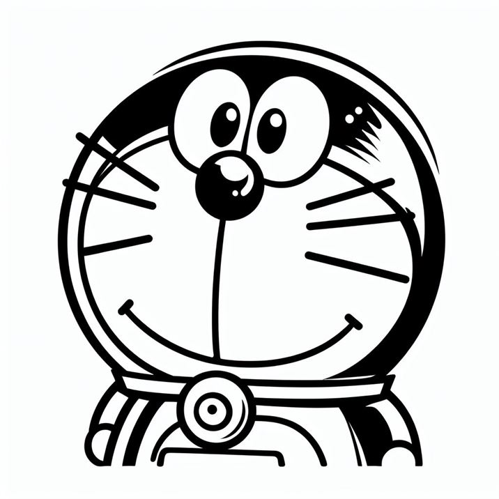 "Simple outline clipart of Doraemon's face, highlighting his expressive eyes and bell collar."