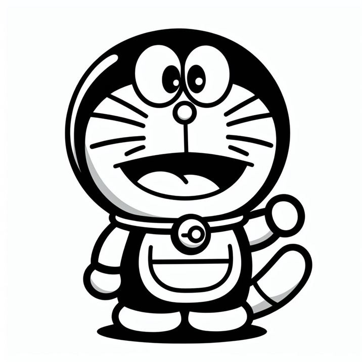 "Doraemon outline clipart featuring his iconic round body and friendly demeanor."