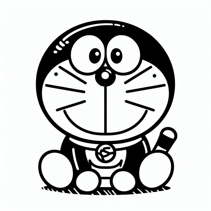 "Minimalist Doraemon outline with focus on his distinct features and playful expression."
