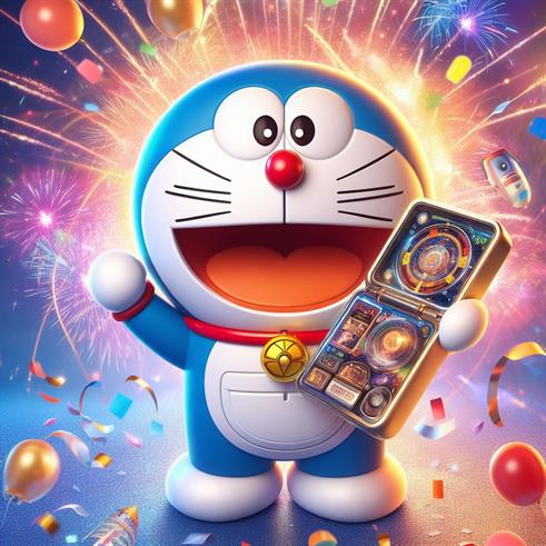 "Doraemon in a playful pose, showcasing his carefree and delightful demeanor."