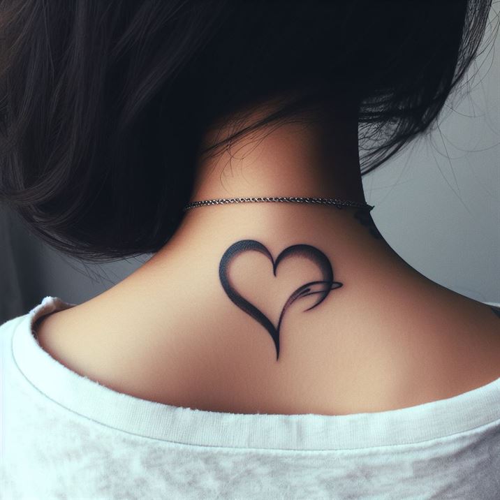 "Heart-shaped ink art on a girl's neck, representing affection and passion."