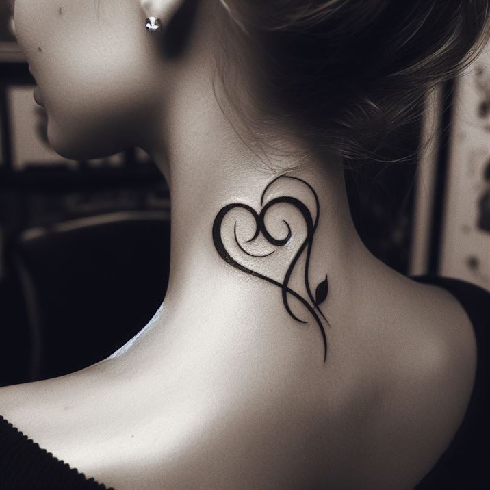 "Elegant neck tattoo featuring a heart shape, enhancing the girl's grace and style."