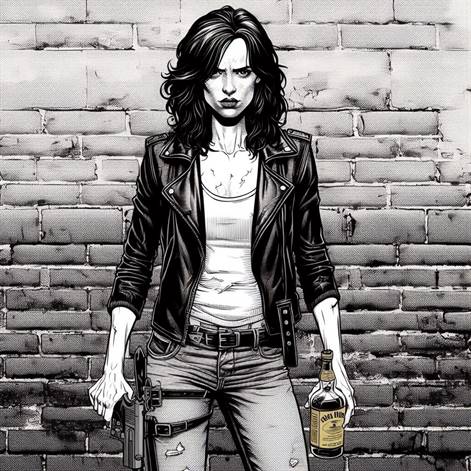 "An intense image of Jessica Jones, ready for a fight with her fists clenched."