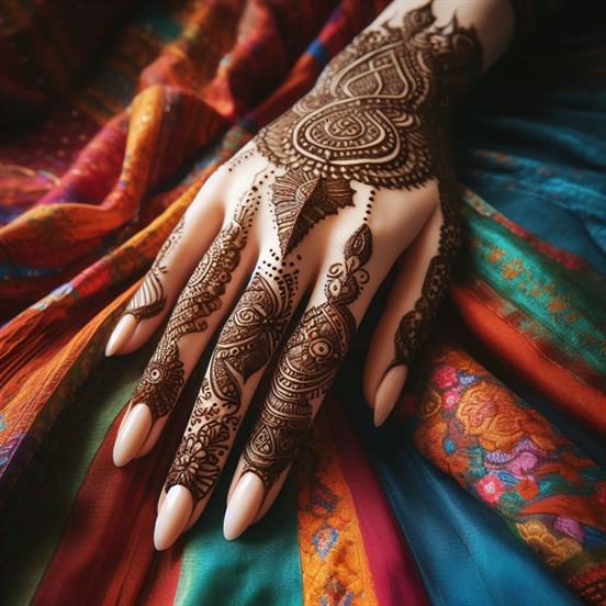 "Traditional Indian Mehndi art on hands, highlighting cultural heritage and artistry."