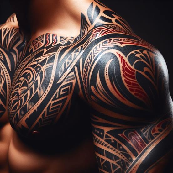 "Shoulder tattoo with intricate linework, combining elegance and artistic finesse."
