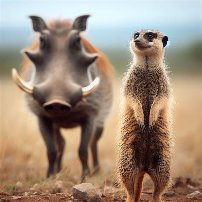 "Timon and Pumbaa, the iconic duo from The Lion King, in their classic Hakuna Matata pose."