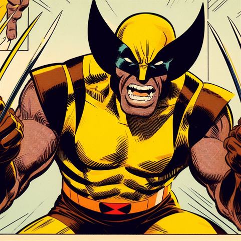 "A detailed illustration of Wolverine's rugged and determined expression."