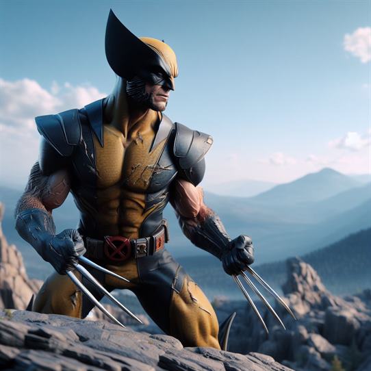 "A dynamic image of Wolverine in action, showcasing his agility and strength."