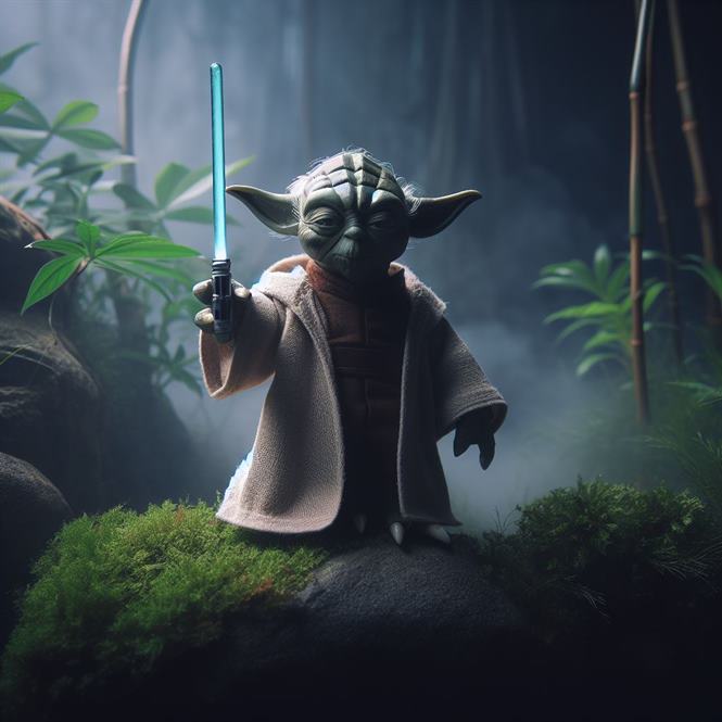"A scene of Yoda training in the Jedi temple, emphasizing his dedication and discipline."